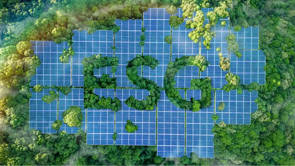 Aerial view of ESG letters representing environmental governance compliance