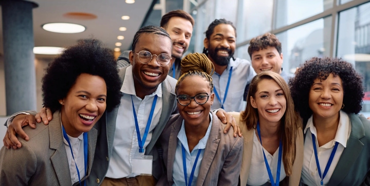 Confident businessman leading diverse team representing verified top 1% global talent in managed teams model
